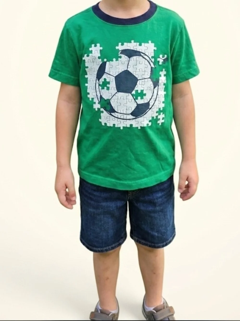 Gymboree Boys Green Soccer Ball Puzzle Graphic Tee Shirt-Size SM EUC